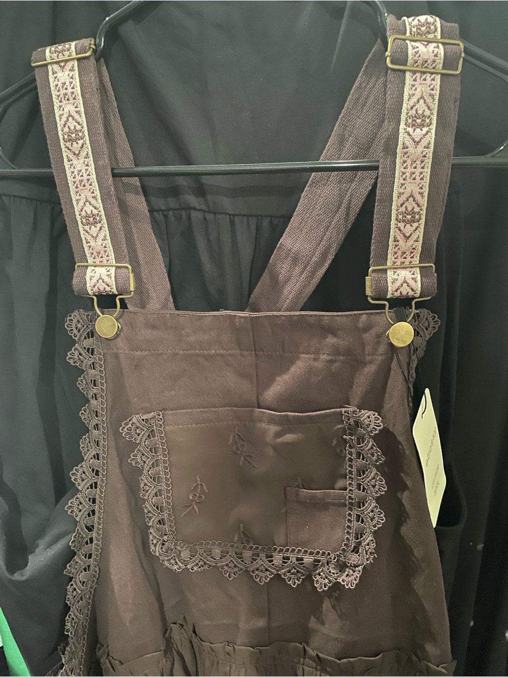 Boss Dark Brown Lace-Trim Suspender Dress with Pink Patterned Straps